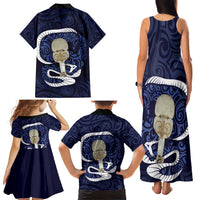 Blue New Zealand Eel Family Matching Tank Maxi Dress and Hawaiian Shirt Aotearoa Maori Tuna With Kotiate Weapon LT14 - Polynesian Pride