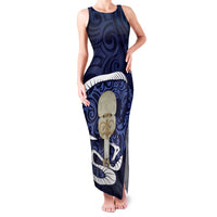 Blue New Zealand Eel Family Matching Tank Maxi Dress and Hawaiian Shirt Aotearoa Maori Tuna With Kotiate Weapon LT14 Mom's Dress Blue - Polynesian Pride