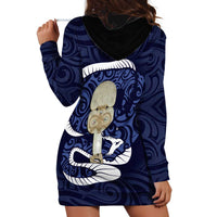 Blue New Zealand Eel Hoodie Dress Aotearoa Maori Tuna With Kotiate Weapon LT14 - Polynesian Pride