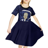 Blue New Zealand Eel Kid Short Sleeve Dress Aotearoa Maori Tuna With Kotiate Weapon LT14 - Polynesian Pride