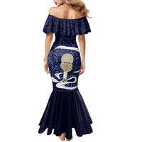 Blue New Zealand Eel Mermaid Dress Aotearoa Maori Tuna With Kotiate Weapon LT14 - Polynesian Pride