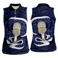 Blue New Zealand Eel Women Sleeveless Polo Shirt Aotearoa Maori Tuna With Kotiate Weapon LT14 - Polynesian Pride