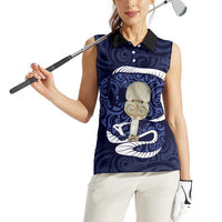 Blue New Zealand Eel Women Sleeveless Polo Shirt Aotearoa Maori Tuna With Kotiate Weapon LT14 - Polynesian Pride