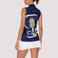 Blue New Zealand Eel Women Sleeveless Polo Shirt Aotearoa Maori Tuna With Kotiate Weapon LT14 - Polynesian Pride