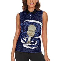 Blue New Zealand Eel Women Sleeveless Polo Shirt Aotearoa Maori Tuna With Kotiate Weapon LT14 - Polynesian Pride