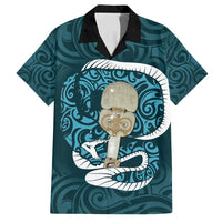 Turquoise New Zealand Eel Family Matching Off Shoulder Maxi Dress and Hawaiian Shirt Aotearoa Maori Tuna With Kotiate Weapon LT14 Dad's Shirt - Short Sleeve Turquoise - Polynesian Pride