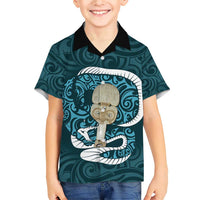 Turquoise New Zealand Eel Family Matching Short Sleeve Bodycon Dress and Hawaiian Shirt Aotearoa Maori Tuna With Kotiate Weapon LT14 Son's Shirt Turquoise - Polynesian Pride