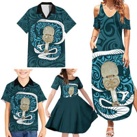 Turquoise New Zealand Eel Family Matching Summer Maxi Dress and Hawaiian Shirt Aotearoa Maori Tuna With Kotiate Weapon LT14 - Polynesian Pride