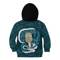 Turquoise New Zealand Eel Kid Hoodie Aotearoa Maori Tuna With Kotiate Weapon LT14 - Polynesian Pride