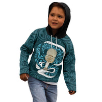 Turquoise New Zealand Eel Kid Hoodie Aotearoa Maori Tuna With Kotiate Weapon LT14 - Polynesian Pride