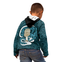 Turquoise New Zealand Eel Kid Hoodie Aotearoa Maori Tuna With Kotiate Weapon LT14 - Polynesian Pride