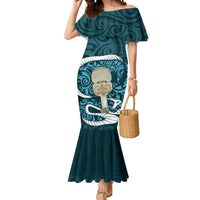 Turquoise New Zealand Eel Mermaid Dress Aotearoa Maori Tuna With Kotiate Weapon LT14 Women Turquoise - Polynesian Pride