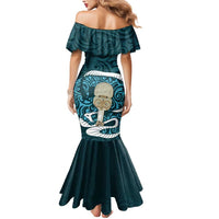 Turquoise New Zealand Eel Mermaid Dress Aotearoa Maori Tuna With Kotiate Weapon LT14 - Polynesian Pride