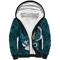 Turquoise New Zealand Eel Sherpa Hoodie Aotearoa Maori Tuna With Kotiate Weapon LT14 Unisex Turquoise - Polynesian Pride