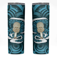 Turquoise New Zealand Eel Skinny Tumbler Aotearoa Maori Tuna With Kotiate Weapon LT14 Turquoise - Polynesian Pride