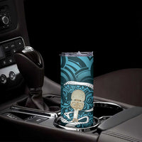 Turquoise New Zealand Eel Skinny Tumbler Aotearoa Maori Tuna With Kotiate Weapon LT14 - Polynesian Pride