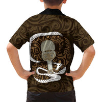 Gold New Zealand Eel Family Matching Off Shoulder Maxi Dress and Hawaiian Shirt Aotearoa Maori Tuna With Kotiate Weapon LT14 - Polynesian Pride