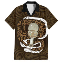 Gold New Zealand Eel Family Matching Puletasi and Hawaiian Shirt Aotearoa Maori Tuna With Kotiate Weapon LT14 Dad's Shirt - Short Sleeve Gold - Polynesian Pride
