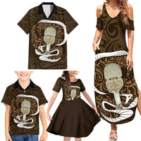 Gold New Zealand Eel Family Matching Summer Maxi Dress and Hawaiian Shirt Aotearoa Maori Tuna With Kotiate Weapon LT14 - Polynesian Pride