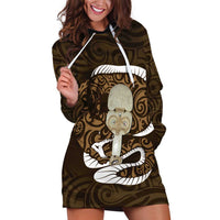 Gold New Zealand Eel Hoodie Dress Aotearoa Maori Tuna With Kotiate Weapon LT14 Gold - Polynesian Pride