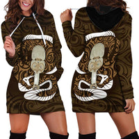 Gold New Zealand Eel Hoodie Dress Aotearoa Maori Tuna With Kotiate Weapon LT14 - Polynesian Pride