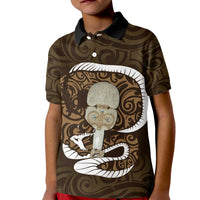 Gold New Zealand Eel Kid Polo Shirt Aotearoa Maori Tuna With Kotiate Weapon LT14 Kid Gold - Polynesian Pride