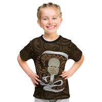 Gold New Zealand Eel Kid T Shirt Aotearoa Maori Tuna With Kotiate Weapon LT14 Gold - Polynesian Pride