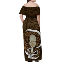 Gold New Zealand Eel Off Shoulder Maxi Dress Aotearoa Maori Tuna With Kotiate Weapon LT14 - Polynesian Pride