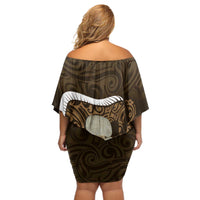 Gold New Zealand Eel Off Shoulder Short Dress Aotearoa Maori Tuna With Kotiate Weapon LT14 - Polynesian Pride