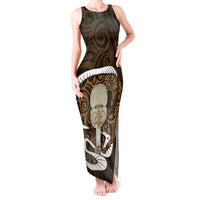 Gold New Zealand Eel Tank Maxi Dress Aotearoa Maori Tuna With Kotiate Weapon LT14 Women Gold - Polynesian Pride