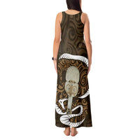 Gold New Zealand Eel Tank Maxi Dress Aotearoa Maori Tuna With Kotiate Weapon LT14 - Polynesian Pride