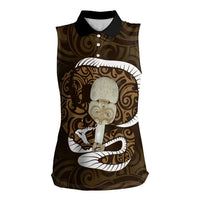 Gold New Zealand Eel Women Sleeveless Polo Shirt Aotearoa Maori Tuna With Kotiate Weapon LT14 Female Gold - Polynesian Pride
