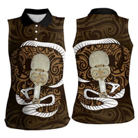Gold New Zealand Eel Women Sleeveless Polo Shirt Aotearoa Maori Tuna With Kotiate Weapon LT14 - Polynesian Pride