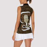 Gold New Zealand Eel Women Sleeveless Polo Shirt Aotearoa Maori Tuna With Kotiate Weapon LT14 - Polynesian Pride