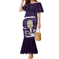 Purple New Zealand Eel Family Matching Mermaid Dress and Hawaiian Shirt Aotearoa Maori Tuna With Kotiate Weapon LT14 Mom's Dress Purple - Polynesian Pride
