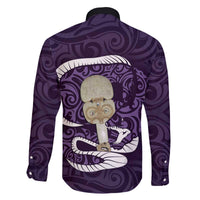 Purple New Zealand Eel Family Matching Off The Shoulder Long Sleeve Dress and Hawaiian Shirt Aotearoa Maori Tuna With Kotiate Weapon LT14 - Polynesian Pride