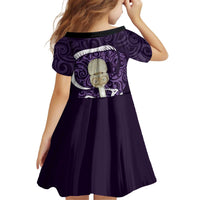 Purple New Zealand Eel Family Matching Off Shoulder Short Dress and Hawaiian Shirt Aotearoa Maori Tuna With Kotiate Weapon LT14 - Polynesian Pride