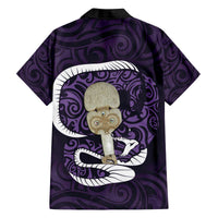 Purple New Zealand Eel Family Matching Off Shoulder Short Dress and Hawaiian Shirt Aotearoa Maori Tuna With Kotiate Weapon LT14 - Polynesian Pride
