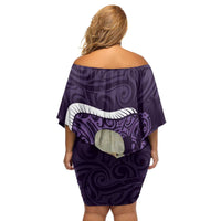 Purple New Zealand Eel Family Matching Off Shoulder Short Dress and Hawaiian Shirt Aotearoa Maori Tuna With Kotiate Weapon LT14 - Polynesian Pride