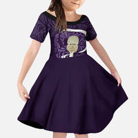 Purple New Zealand Eel Family Matching Summer Maxi Dress and Hawaiian Shirt Aotearoa Maori Tuna With Kotiate Weapon LT14 Daughter's Dress Purple - Polynesian Pride