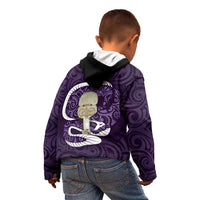 Purple New Zealand Eel Kid Hoodie Aotearoa Maori Tuna With Kotiate Weapon LT14 - Polynesian Pride