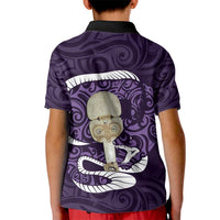 Purple New Zealand Eel Kid Polo Shirt Aotearoa Maori Tuna With Kotiate Weapon LT14 - Polynesian Pride