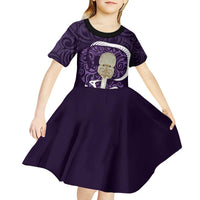 Purple New Zealand Eel Kid Short Sleeve Dress Aotearoa Maori Tuna With Kotiate Weapon LT14 - Polynesian Pride