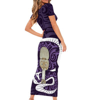 Purple New Zealand Eel Short Sleeve Bodycon Dress Aotearoa Maori Tuna With Kotiate Weapon LT14 - Polynesian Pride