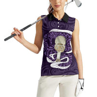 Purple New Zealand Eel Women Sleeveless Polo Shirt Aotearoa Maori Tuna With Kotiate Weapon LT14 - Polynesian Pride