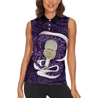 Purple New Zealand Eel Women Sleeveless Polo Shirt Aotearoa Maori Tuna With Kotiate Weapon LT14 - Polynesian Pride
