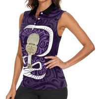 Purple New Zealand Eel Women Sleeveless Polo Shirt Aotearoa Maori Tuna With Kotiate Weapon LT14 - Polynesian Pride