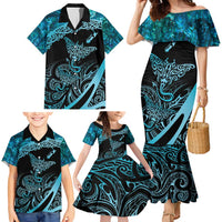 New Zealand Stingray Family Matching Mermaid Dress and Hawaiian Shirt Aotearoa Whai With Maori Paua Shell LT14 - Polynesian Pride