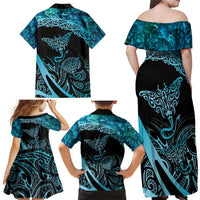 New Zealand Stingray Family Matching Off Shoulder Maxi Dress and Hawaiian Shirt Aotearoa Whai With Maori Paua Shell LT14 - Polynesian Pride
