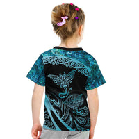 New Zealand Stingray Kid T Shirt Aotearoa Whai With Maori Paua Shell LT14 - Polynesian Pride
